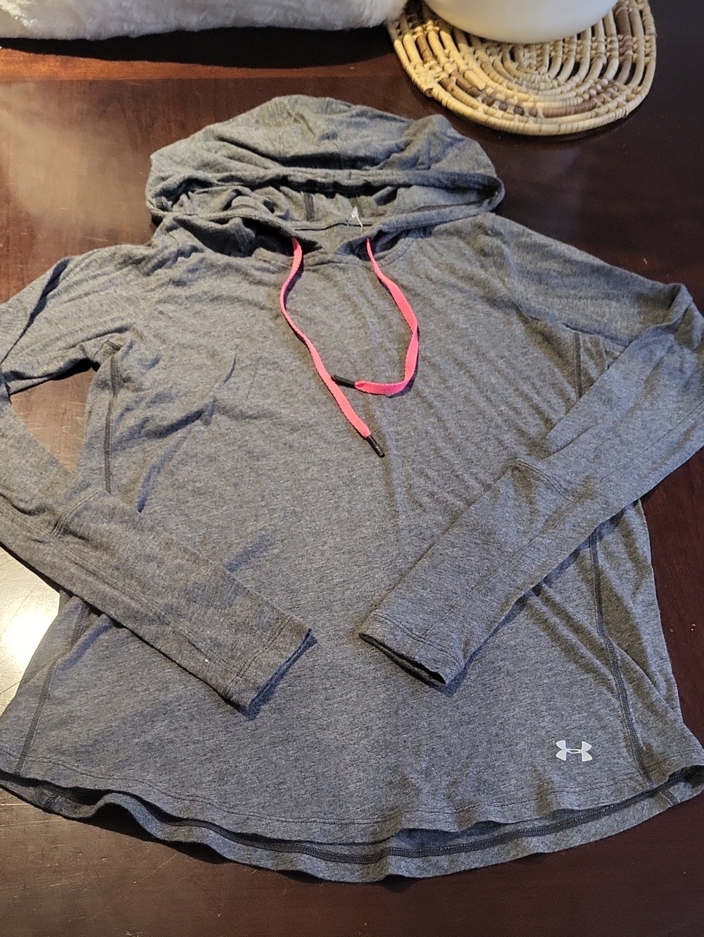 Under Armour Gray Hooded Long-Sleeve Pullover with Pink Drawcords
